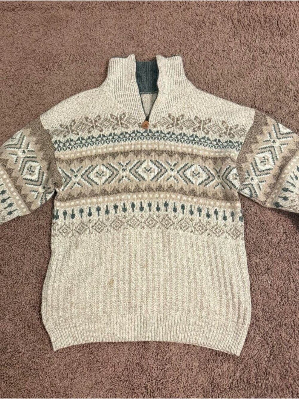 Unbranded Cream/Gray Patterned Quarter Zip Sweater, Size L